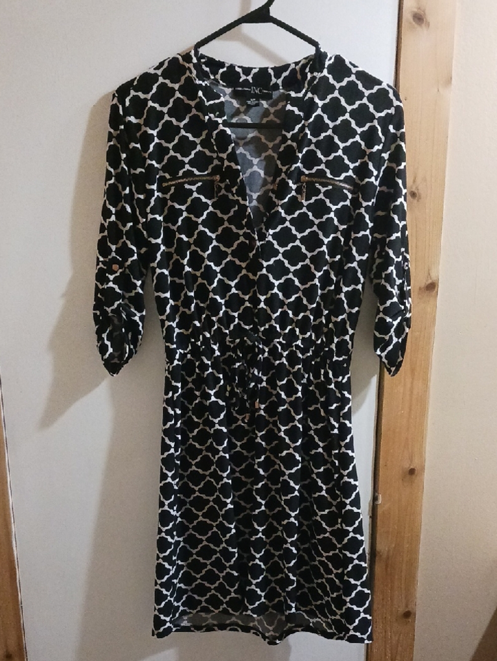 INC International Concepts Black & White Geometric Print Midi Dress